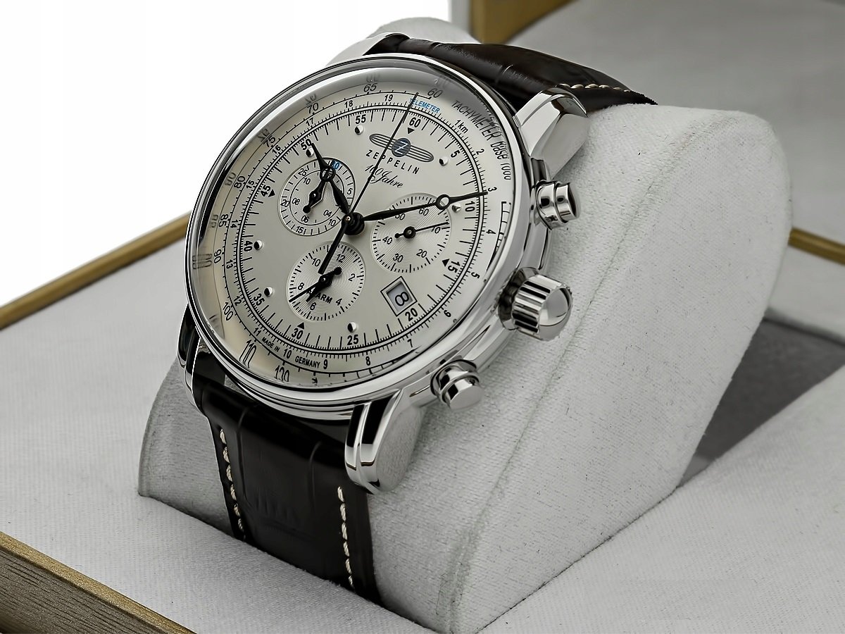 Zeppelin Orologio Da Uomo Modello 7680-1 – Cassa Acciaio, Pelle Marrone, Cronografo E Calendario