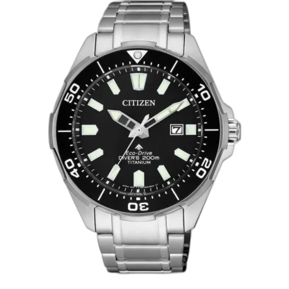 Zegarek Citizen BN0200-81E z czarną tarczą, tytanową bransoletą i klasą wodoszczelności 200m, zasilany światłem Eco-Drive