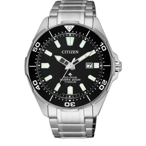 Zegarek Citizen BN0200-81E z czarną tarczą, tytanową bransoletą i klasą wodoszczelności 200m, zasilany światłem Eco-Drive