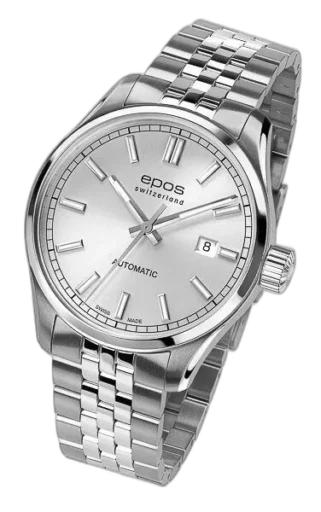 Zegarek Epos Passion 3501.132.20.18.30 z jasną, minimalistyczną tarczą, datownikiem na godzinie trzeciej oraz elegancką stalową bransoletą. Automatyczny mechanizm Swiss Made i ponadczasowy design dla miłośników klasyki.