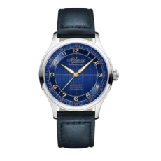 Zegarek męski Atlantic Worldmaster z granatowym skórzanym paskiem, srebrną kopertą i niebieską tarczą