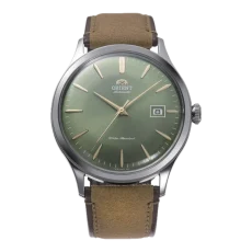 Zegarek męski Orient Automatic z brązowym skórzanym paskiem, srebrną kopertą i zieloną tarczą