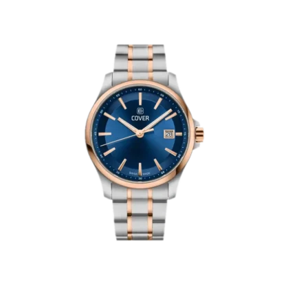 Męski zegarek COVER Marville Gent o średnicy 39 mm z niebieską tarczą i datownikiem. Zegarek posiada dwukolorową bransoletę w odcieniach srebra i różowego złota. Elegancki i nowoczesny design zegarka sprawia, że jest idealnym wyborem dla osób szukających klasycznego, a jednocześnie stylowego czasomierza.
