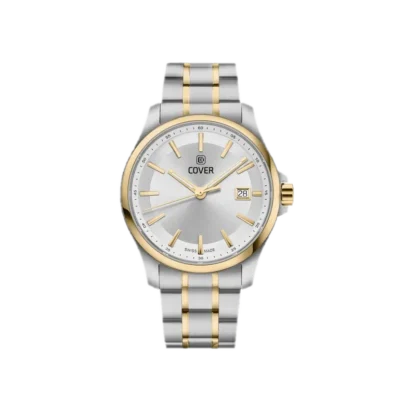 Zegarek męski Cover Marville Gent CO214.05 o średnicy 39mm z srebrną tarczą i złoto-srebrną bransoletą. Wyposażony w szwajcarski mechanizm kwarcowy, elegancki design i funkcję datownika. Idealny do codziennego noszenia oraz na formalne okazje.