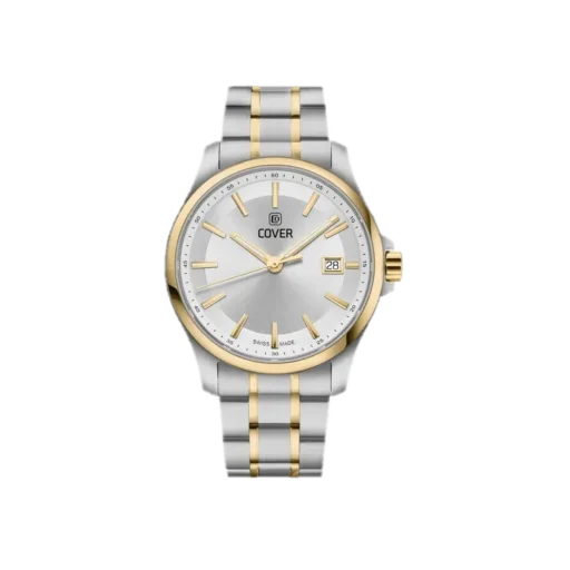 Zegarek męski Cover Marville Gent CO214.05 o średnicy 39mm z srebrną tarczą i złoto-srebrną bransoletą. Wyposażony w szwajcarski mechanizm kwarcowy, elegancki design i funkcję datownika. Idealny do codziennego noszenia oraz na formalne okazje.