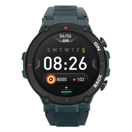 Smartwatch Garett GRS w zielonym kolorze z dużym, czytelnym wyświetlaczem i funkcjami monitorowania zdrowia oraz aktywności fizycznej. Idealny dla aktywnych użytkowników.