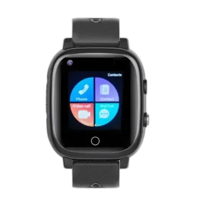 Smartwatch Garett Kids Life 4G RT w eleganckim czarnym kolorze, zaprojektowany specjalnie dla dzieci. Wyposażony w funkcje takie jak GPS, rozmowy wideo, połączenia telefoniczne i monitorowanie aktywności. Dotykowy ekran ułatwia obsługę, a nowoczesny design sprawia, że jest idealny do codziennego użytku.