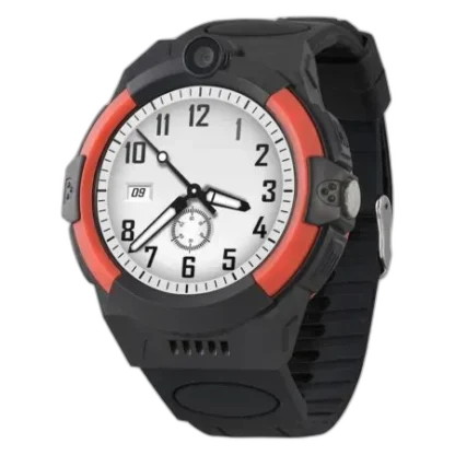 Smartwatch Garett Kids Cloud 4G w dynamicznym czerwonym kolorze. Wyposażony w okrągły wyświetlacz, funkcje GPS, wideorozmowy oraz możliwość wykonywania połączeń. Idealny gadżet dla dzieci, łączący bezpieczeństwo z nowoczesnym designem.