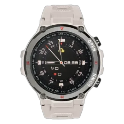 Smartwatch Garett Sport Combat RT w eleganckim beżowym kolorze, z wytrzymałą konstrukcją i czytelnym wyświetlaczem. Wyposażony w GPS, monitor aktywności, tryby sportowe oraz możliwość odbierania powiadomień ze smartfona. Idealny do codziennego użytku i aktywnego stylu życia.
