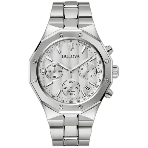 Zegarek Bulova Precisionist Chronograph 96B408 to wyjątkowy model, który łączy precyzję, nowoczesność i funkcjonalność. Wyposażony w chronograf, tachometr oraz wyjątkowo dokładny mechanizm, działa na częstotliwości 262 kHz. Jego stalowa obudowa oraz bransoleta nadają mu elegancki, ale również sportowy charakter. Z białą tarczą z subtelnymi detalami, idealnie pasuje do osób szukających zegarka o nowoczesnym, ale klasycznym designie.