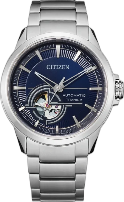 Męski zegarek Citizen NH9120-88L z mechanizmem automatycznym, niebieską tarczą typu open-heart i tytanową bransoletą – stylowy i lekki model idealny na prezent dla mężczyzny