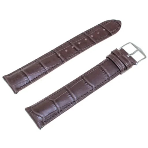 Ten model to **Hirsch Duke w wersji XL**, idealny dla osób o większym nadgarstku. Wykonany z naturalnej skóry cielęcej z eleganckim tłoczeniem przypominającym skórę aligatora, wyróżnia się klasycznym charakterem. Ciemnobrązowy kolor dodaje mu uniwersalności, a delikatny połysk i precyzyjne przeszycia w kolorze paska podkreślają jego luksusowy wygląd. Wnętrze wykonane z miękkiej, jasnej skóry zapewnia wysoki komfort noszenia. Pasek jest zakończony klasyczną stalową klamrą. To doskonały wybór dla zegarków garniturowych i eleganckich czasomierzy.