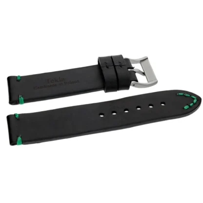 PASEK SKÓRZANY HANDMADE TEKLA 22MM CZARNY – ZIELONE PRZESZYCIA PS22CZA-2 - obrazek 2