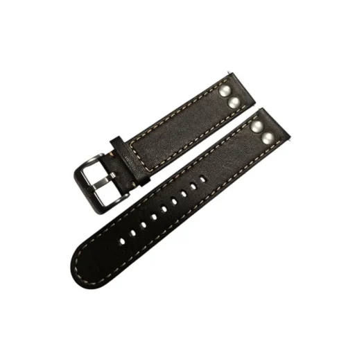 Skórzany pasek Laco Pilot 22mm XL to klasyczny model w stylu lotniczym, wykonany z wysokiej jakości czarnej skóry naturalnej. Charakterystyczne dwa nity przy mocowaniu i kontrastowe, jasne przeszycia nadają mu wyrazisty, vintage’owy wygląd. Pasek wyposażony jest w solidną klamrę ze stali nierdzewnej i ma wydłużoną długość (XL), dzięki czemu świetnie sprawdza się na szerszym nadgarstku. Idealny wybór do zegarków typu pilot lub militarnych.