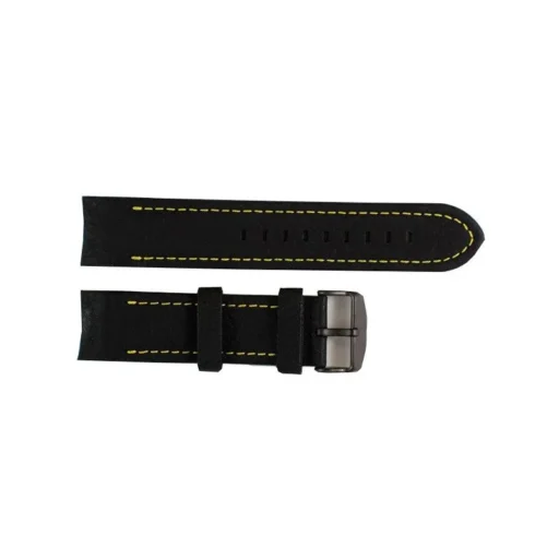 Skórzany pasek Vostok Europe Anchar 24 mm to sportowy dodatek o wyrazistym charakterze. Wykonany z czarnej skóry naturalnej, został ozdobiony kontrastowym, żółtym przeszyciem biegnącym wzdłuż obu krawędzi. Pasek wyposażono w masywną, grafitową klamrę z powłoką PVD, która podkreśla jego nowoczesny styl i zapewnia trwałość. Idealnie pasuje do dużych zegarków typu diver i modeli z serii Vostok Europe. Świetny wybór dla osób ceniących połączenie funkcjonalności z dynamicznym designem.