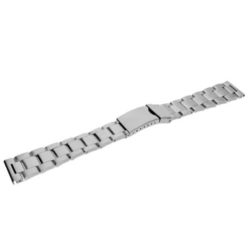 Bransoleta stalowa Tekla 20 mm w kolorze srebrnym to klasyczny model o masywnej budowie, wykonany z solidnej stali nierdzewnej. Charakteryzuje się eleganckim połyskiem, trójrzędowym układem ogniw oraz precyzyjnie wykończonym zapięciem motylkowym z możliwością regulacji długości. Idealna do zegarków o sportowym lub eleganckim charakterze, zapewnia wygodę noszenia i ponadczasowy wygląd.
