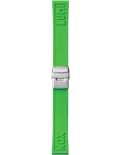 Pasek Luminox FP2205.60Q to zielony gumowy pasek o szerokości 22 mm, stworzony z myślą o użytkownikach zegarków outdoorowych i sportowych. Wykonany z wytrzymałego kauczuku, zapewnia wysoki komfort noszenia i odporność na wodę oraz zmienne warunki atmosferyczne. Charakterystyczne tłoczenia „LUMI” i „NOX” oraz solidna stalowa klamra z logo marki podkreślają jego funkcjonalny, a zarazem nowoczesny design. Żywy zielony kolor wyróżnia się na nadgarstku, idealnie komponując się z zegarkami Luminox serii Navy Seal, Pacific Diver i Bear Grylls.
