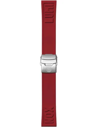 Pasek Luminox FP2406.31Q to czerwony pasek kauczukowy o szerokości 24 mm, przeznaczony do większych modeli zegarków marki Luminox. Charakteryzuje się głębokim, ciemnoczerwonym odcieniem, który dodaje elegancji i odważnego charakteru. Na pasku wytłoczono duże napisy „LUMI” i „NOX”, a stalowa klamra z wygrawerowanym logo marki podkreśla jego autentyczność i wysoką jakość wykonania. Pasek zapewnia wygodę noszenia, odporność na wilgoć i trwałość, co czyni go idealnym wyborem do zegarków sportowych, nurkowych i outdoorowych, takich jak serie Navy Seal czy Pacific Diver.