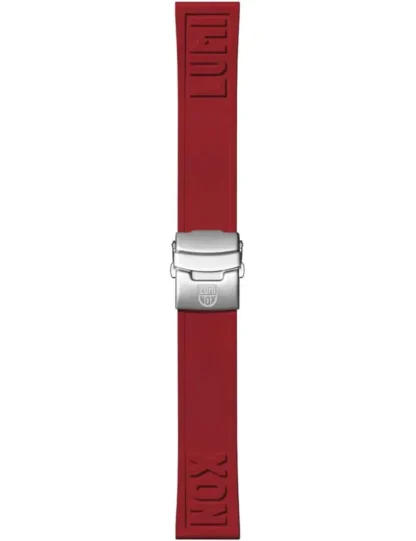 Pasek Luminox FP2406.31Q to czerwony pasek kauczukowy o szerokości 24 mm, przeznaczony do większych modeli zegarków marki Luminox. Charakteryzuje się głębokim, ciemnoczerwonym odcieniem, który dodaje elegancji i odważnego charakteru. Na pasku wytłoczono duże napisy „LUMI” i „NOX”, a stalowa klamra z wygrawerowanym logo marki podkreśla jego autentyczność i wysoką jakość wykonania. Pasek zapewnia wygodę noszenia, odporność na wilgoć i trwałość, co czyni go idealnym wyborem do zegarków sportowych, nurkowych i outdoorowych, takich jak serie Navy Seal czy Pacific Diver.