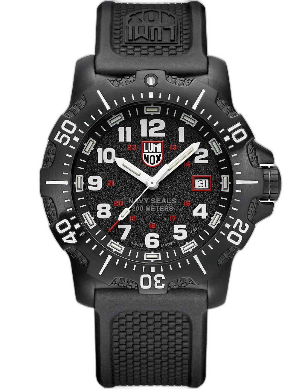 Zegarek Luminox XS.4231.SET Spec Ops Challenge to masywny model o średnicy 45 mm, stworzony z myślą o ekstremalnych warunkach i wymagających użytkownikach. Czarna koperta z Carbonoxu i teksturowana tarcza z białymi indeksami i cyframi zapewniają doskonałą czytelność. Czerwone akcenty, w tym datownik w ramce na godzinie 3, nadają mu wojskowego charakteru. Wodoodporność na poziomie 200 metrów oraz technologia LLT gwarantują niezawodność i widoczność w ciemności przez 25 lat. To zegarek dla tych, którzy nie uznają kompromisów – idealny do zadań specjalnych i codziennych wyzwań.